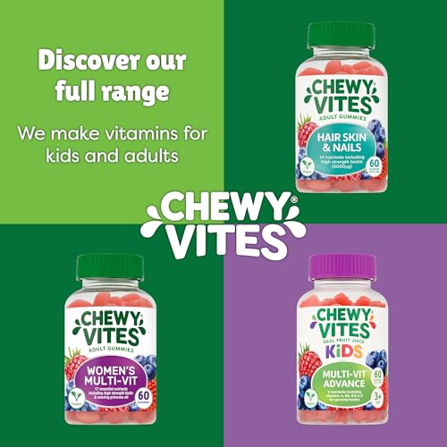 Chewy Vites Beauty Collagen 60 Gummy Vitamins |Hydrolised Collagen, CoQ10, Biotin + Vitamins | 1 Month Supply | Real Fruit Juice | Berry Flavour | 2-a-Day | CHEWY VITES uk supplements