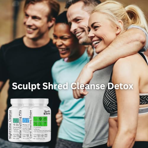 Sculpt Shred Cleanse Detox as 3x Action Diet Pills for Puffiness Belly Bloating & Loss of Waste Youth & Tonic uk supplements