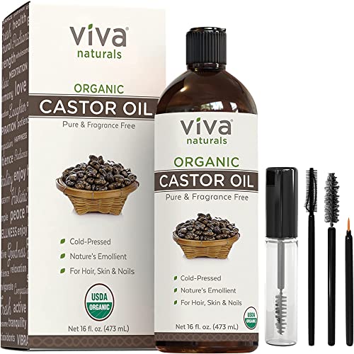 Viva Naturals Organic Castor Oil, 16 fl oz - Cold Pressed Castor Oil for Skin, Hair and Lashes - Traditionally Viva Naturals uk supplements