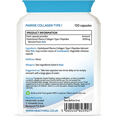 Health4All Marine Collagen Peptides Type I 120 Capsules (V) 2000mg Daily Dose Super Absorbable Health4All uk supplements