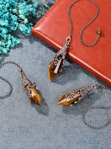 PESOENTH Crystal Pendulum Dowsing Divination Scrying Pendulum with Bronze Wrap Tiger Eye Healing PESOENTH uk supplements