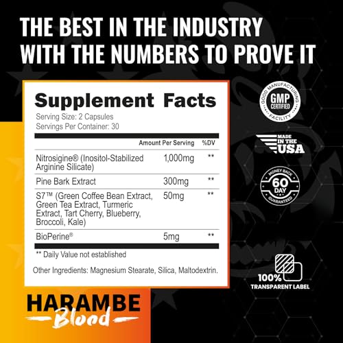 Harambe Pump - Nitric Oxide Supplement with Nitrosigine, S7, and BioPerine - Best Pre Harambe Blood uk supplements