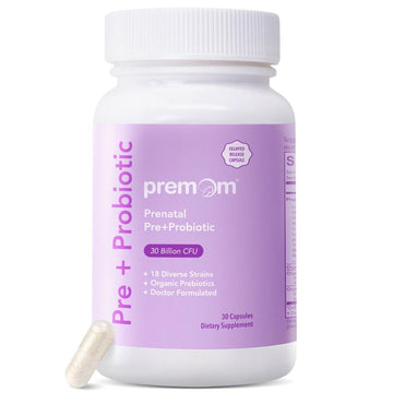 Premom Prenatal Prebiotics & Probiotics for Women, 30 Billion CFU, 18 Strains, Organic Prebiotic & Womens Probiotic, Vaginal, Gut, & Digestive Health + Immune Support Supplement