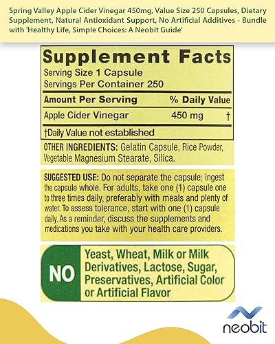 Spring Valley Apple Cider Vinegar 450mg, Value Size 250 Capsules, Dietary Supplement Neobit uk supplements