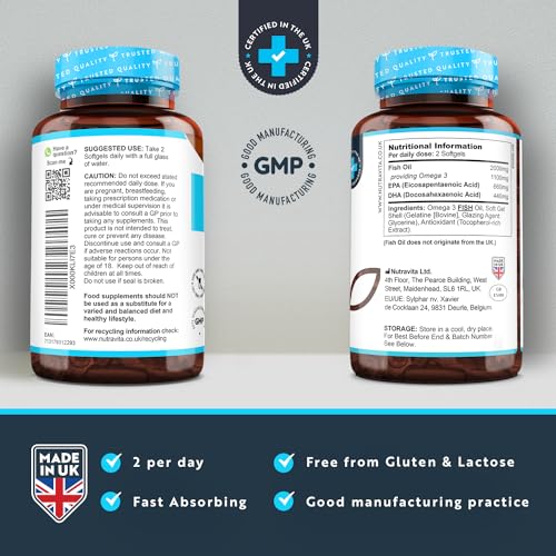 Omega 3 2000mg with 660mg EPA & 440mg DHA per Serving - 240 Softgel Capsules Nutravita uk supplements