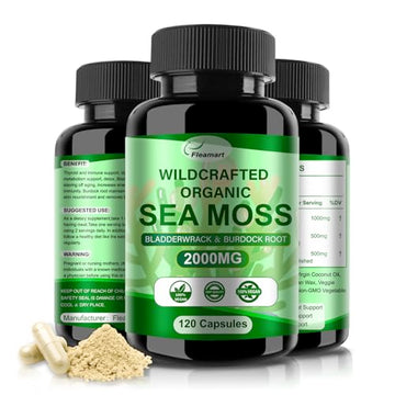 Fleamart 2 Pack Irish Sea Moss Capsules 120ct Raw Organic Sea Moss Wildcrafted Bladder Fleamart uk supplements