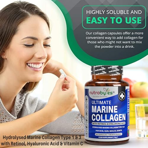 High Strength Marine Collagen with Hyaluronic Acid, Retinol and Vitamin C NUTRABYTES uk supplements