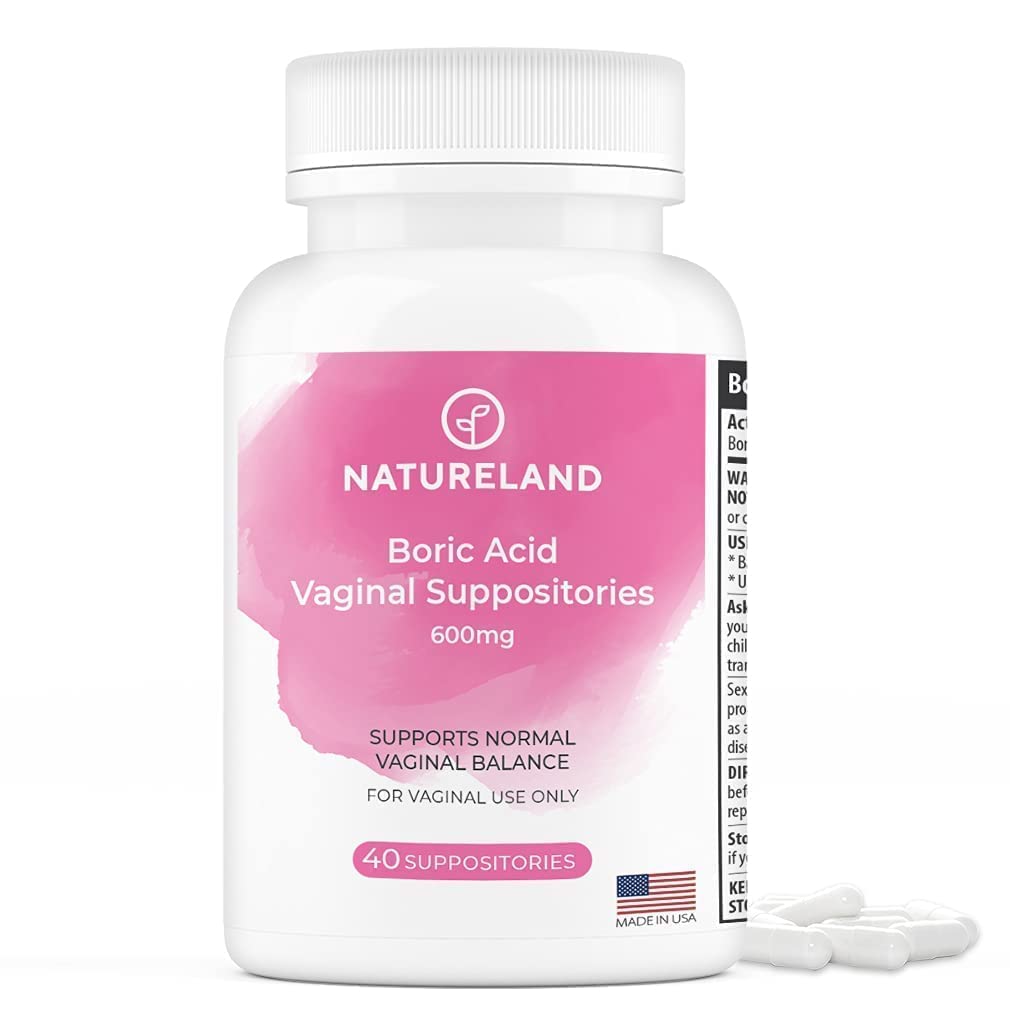 Natureland [40 Count Boric Acid Suppositories 600mg w/ [20 Pack] Vaginal Applicator - Feminine Care Natureland uk supplements