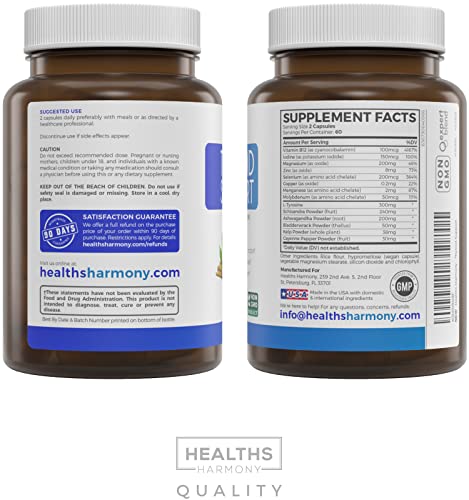 Thyroid Support with Iodine - 120 Capsules (Non-GMO) Healths Harmony uk supplements