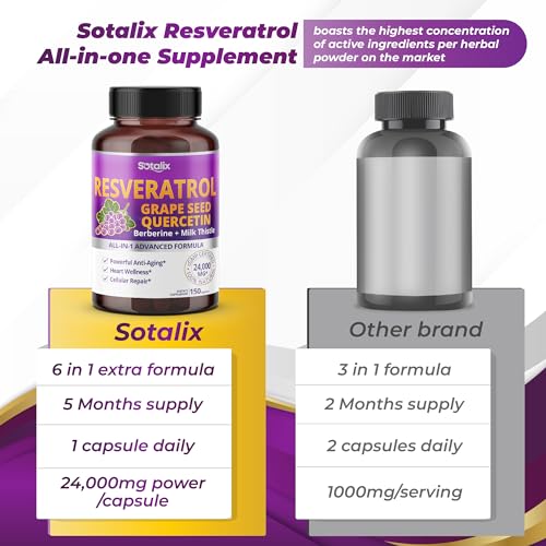 Resveratrol 24,000mg with Grape Seed + Quercetin Berberine + Milk Thistle Powerful Anti SOTALIX SUPPLEMENT uk supplements
