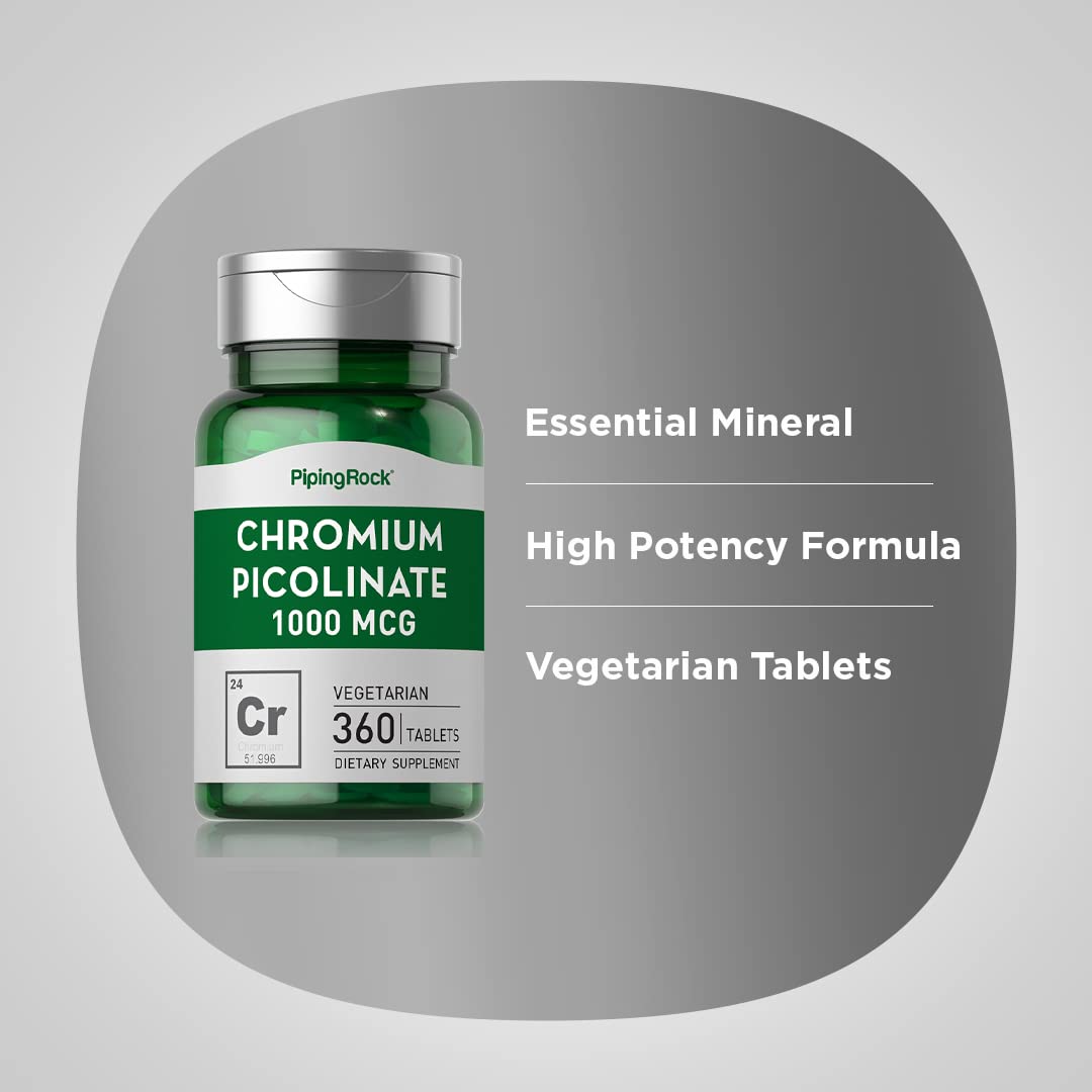 Chromium Picolinate 1000 mcg | 360 Tablets | Chromium Supplement | Vegetarian, Non-GMO Piping Rock uk supplements