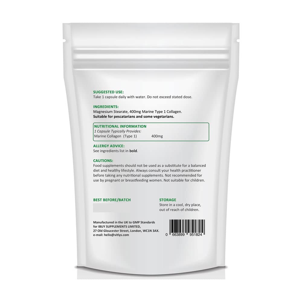 Optimum Marine Collagen 30 Capsules - 1 Month Supply - One Per Day Hydrolysed Collagen Vitlys uk supplements