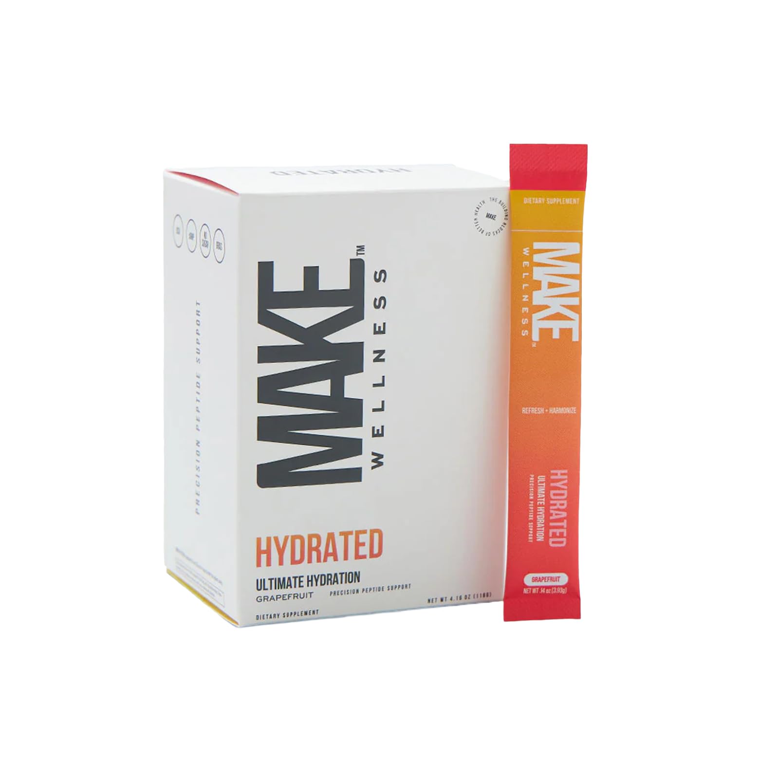 Make Wellness HYDRATED | 30 Servings | Grapefruit Flavor | Supports Hydration & Electrolyte Balance | Bioactive Peptide Blend for Daily Overall Wellness Make Wellness uk supplements