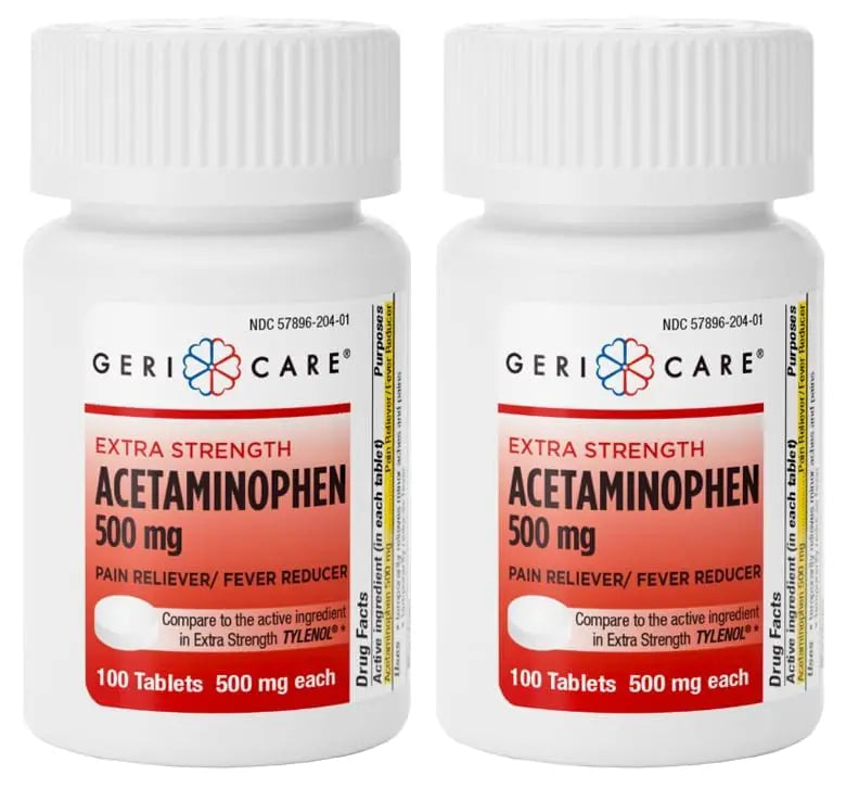 GeriCare Extra Strength Acetaminophen Pain Relief Fever Reducer Tablets, Strength 500mg Tablet | Joint, Muscle, Arthritis, Back Pain, Body Pain Relief, 100 Count (Pack of 2) GeriCare uk supplements