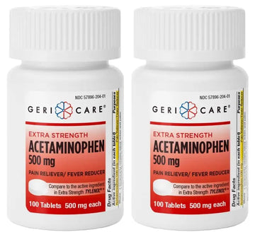 GeriCare Extra Strength Acetaminophen Pain Relief Fever Reducer Tablets, Strength 500mg Tablet | Joint, Muscle, Arthritis, Back Pain, Body Pain Relief, 100 Count (Pack of 2) GeriCare uk supplements