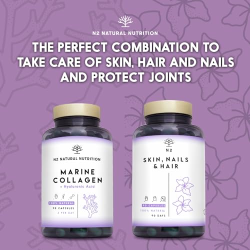 Marine Collagen with Hyaluronic Acid for Skin Care, Hair Care, Joints. Magnesium, Vitamin C. Hydrolysed Collagen Supplements N2 Natural Nutrition uk supplements