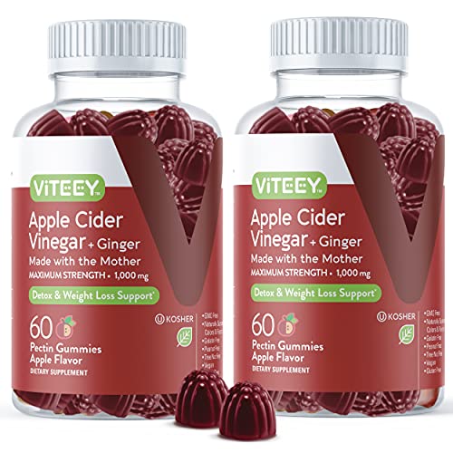 Apple Cider Vinegar Gummies 1,000mg Plus Ginger, ACV with The Mother, Detox Cleanse Viteey uk supplements
