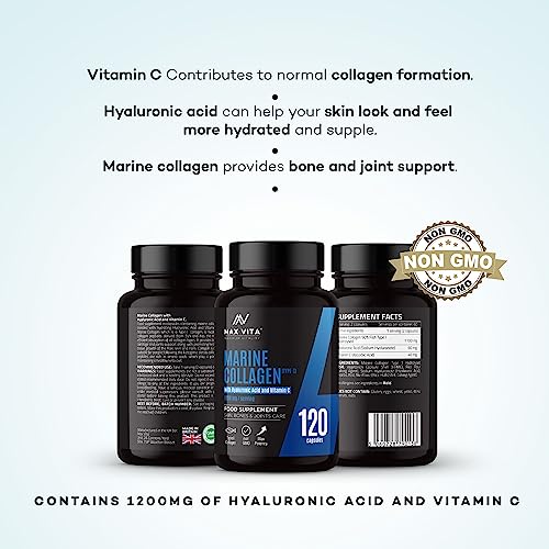 Marine Collagen Supplement 1200mg with Hyaluronic Acid & Vitamin C Hydrolysed Peptides Powder MAX VITA MAXIMUM VITALITY uk supplements