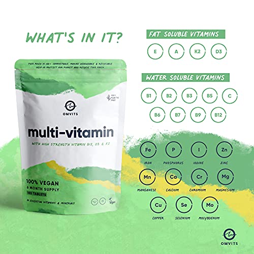 Vegan Multivitamins & Minerals - With High Strength Vitamin B12, D3, K2 & Iron Omvits uk supplements