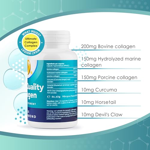 Premium 90 Marine Capsules - 530mg Natural Marine Collagen with Porcine & Bovine Collagen BLUE DIAMOND uk supplements