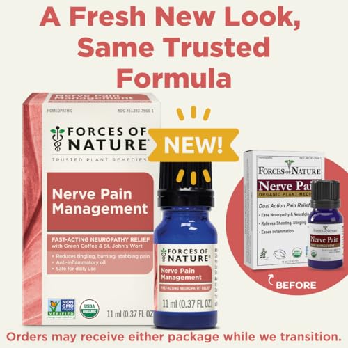 Forces of Nature Nerve Pain Management, Organic Topical Relief for Neuropathy & Nerve Discomfort, Homeopathic Medicine Supports Relief from Shooting Pains for Back, Hands, Legs and Feet, .37 fl oz Forces of Nature uk supplements
