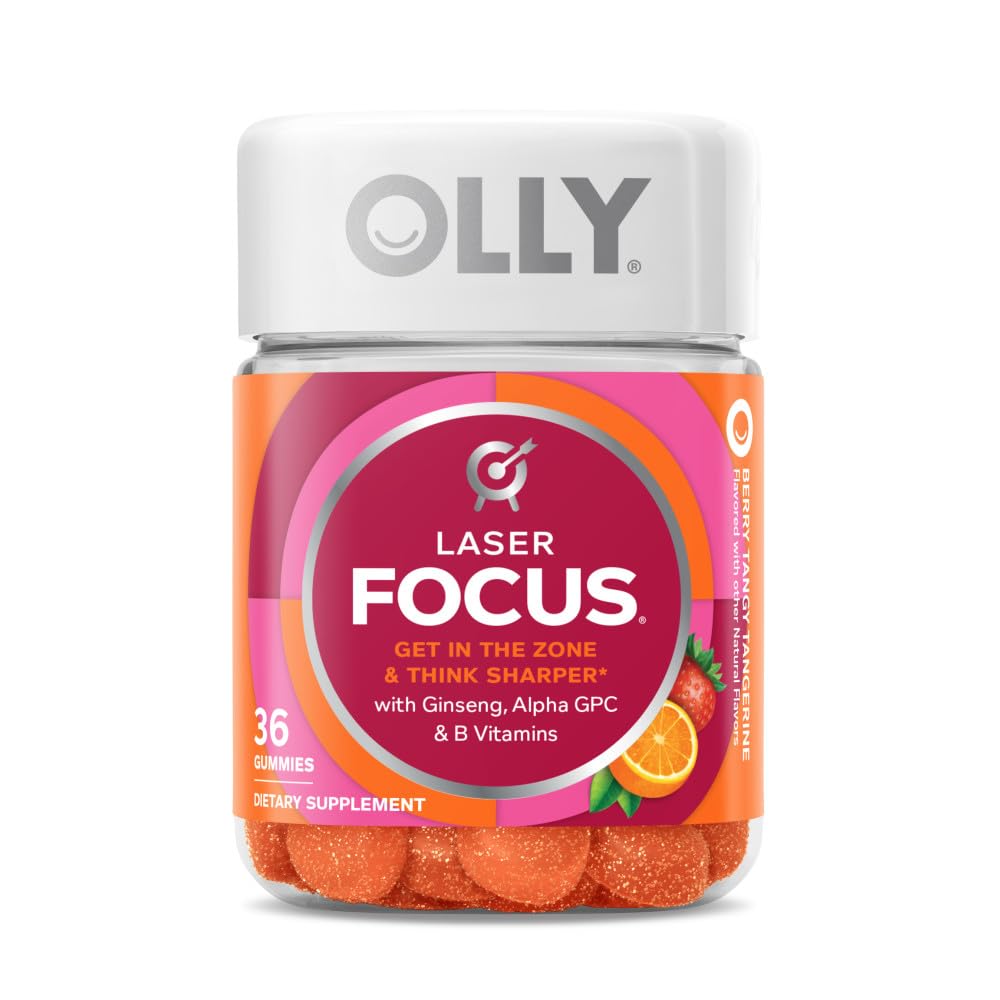 OLLY Ultra Strength Goodbye Stress Softgels 60 Count & Laser Focus Gummy 36 Count Brain Support Supplement Bundle OLLY uk supplements