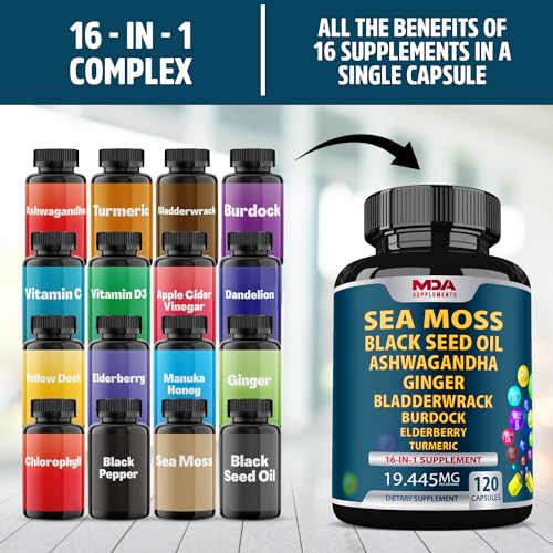 Sea Moss Black Seed Oil Ashwagandha Ginger - Multimineral Sea Moss Capsules MDA Supplements uk supplements