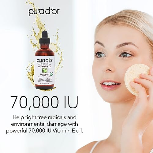PURA D'OR 4 Oz ORGANIC Vitamin E Oil Blend 70,000 IU - 100% Natural Hexane Free, Sweet Almond PURA D'OR uk supplements