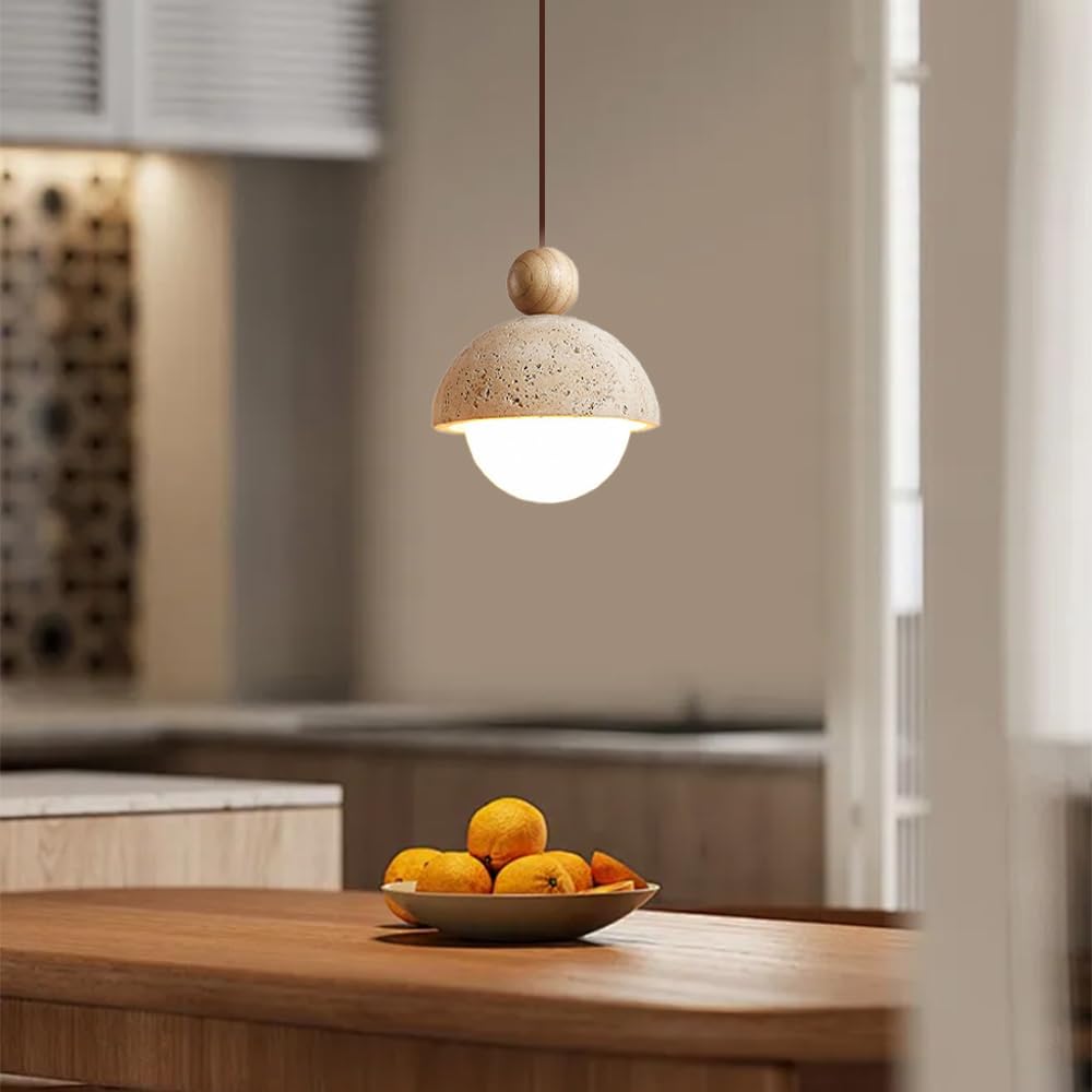 Spherical Wabi Sabi Pendant Light Natural Stone Retro Japanese Style Yellow Travertine Pendant Lighting Vintage Mini Wood Nordic Hanging Light for Kitchen Island Dining Room Bedroom Hallway Bedside OROILUPU uk supplements