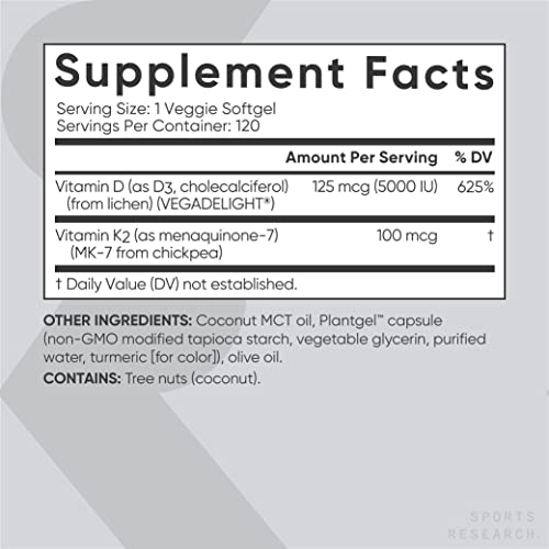Sports Research Vitamin D3 + K2 with 5000iu of Plant-Based D3 & 100mcg of Vitamin Sports Research uk supplements
