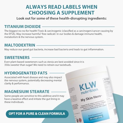 Marine Collagen Powder 10,000mg - with Vitamin C, Zinc, Biotin, Hyaluronic Acid - No fillers, sweeteners or additives KLW Nutrition uk supplements