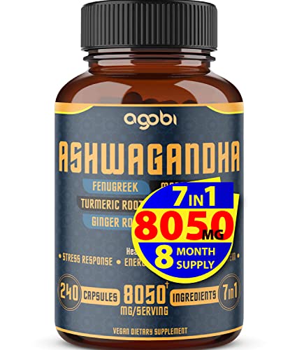 240 Capsules - 8 Month Supply - 7in1 Ashwagandha 8050mg - Combined With Fenugreek agobi uk supplements