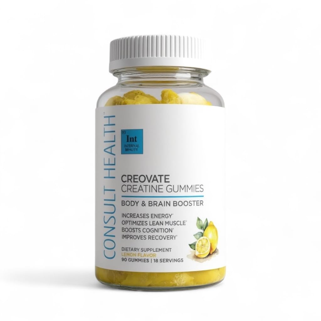 Consult Health CREOVATE CREATINE MONOHYDRATE Gummies 5g Dose for Men & Women to Support Muscle, Strength, Recovery, Cognitive Health & Memory, Zero Sugar, Gluten Free, Natural Lemon, 90 Count Consult Health uk supplements