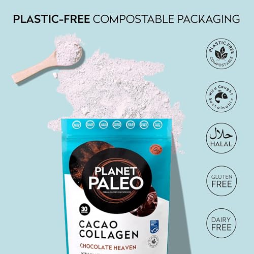 Planet PaleoCacao Collagen Powder (285g, 30 Servings) - MSC Certified, Wild Caught Marine Collagen Planet Paleo uk supplements