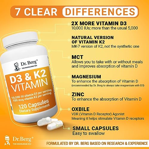 Dr. Berg's Vitamin D3 K2 Supplement w/MCT Oil - Includes 10,000 IU of Vitamin D3 Dr. Berg Nutritionals uk supplements