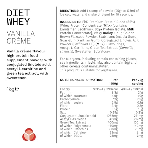 PhD Nutrition Diet Whey High Protein Lean Matrix, Vanilla Crème Diet Whey Protein Powder PhD uk supplements