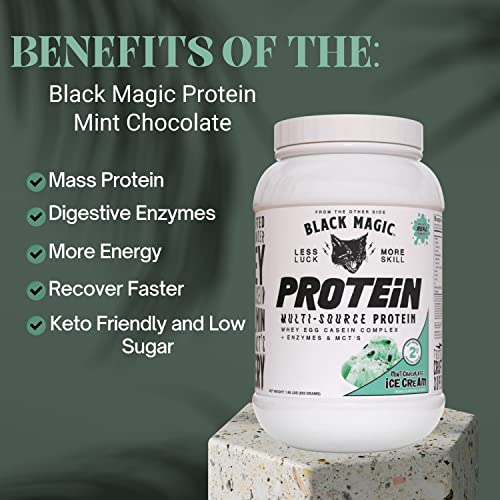 Worldwide Nutrition Bundle, 2 Items: Black Magic Multi-Source Protein Powder - Whey, Egg Albumin Enzymes, Micellar Casein & MCTs - Muscle Mass Gaining - Mint Chocolate Flavor - 2 LB and Keychain Worldwide Nutrition uk supplements