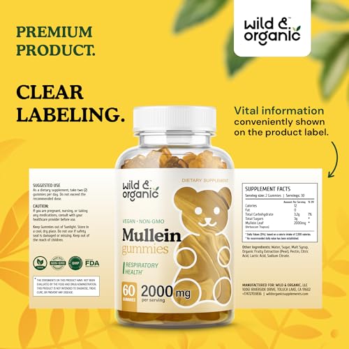 Wild & Organic Mullein Gummies - Daily Dietary Supplement for Respiratory, Digestive Wild & Organic uk supplements