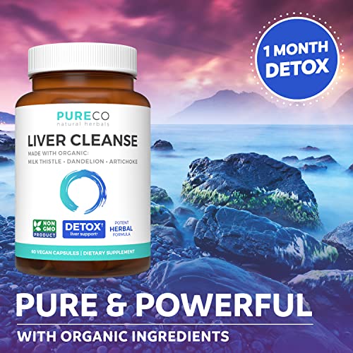 Organic Liver Cleanse Detox & Repair (Vegan, Non-GMO) Milk Thistle Extract (80% Silymarin) PURE CO uk supplements