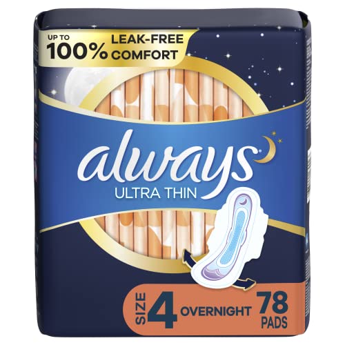 Always Ultra Thin Feminine Pads with Wings for Women, Size 4, Overnight Absorbency, Unscented Always uk supplements
