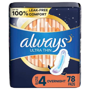 Always Ultra Thin Feminine Pads with Wings for Women, Size 4, Overnight Absorbency, Unscented Always uk supplements