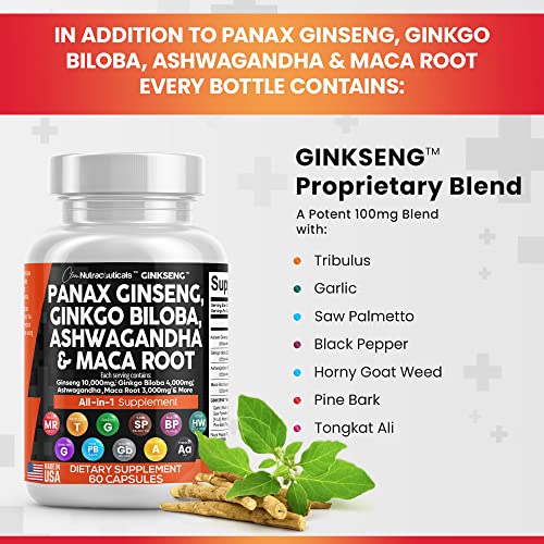 Panax Ginseng 10000mg Ginkgo Biloba 4000mg Ashwagandha Maca Root Clean Nutraceuticals uk supplements