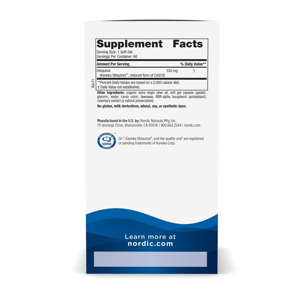 Nordic Naturals Nordic CoQ10 Ubiquinol - 60 Mini Soft Gels - 100 mg Coenzyme Q10 (CoQ10) Ubiquinol - Heart & Brain Health, Cellular Energy Production, Antioxidant Support - Non-GMO - 60 Servings Nordic Naturals uk supplements