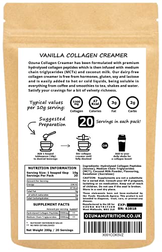 Collagen Coffee Creamer | Keto & Paleo | Premium Hydrolysed Collagen Peptides & Coconut MCT OZUNA NUTRITION uk supplements