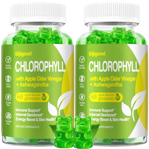 Organic Chlorophyll Gummies with Ashwagandha, Black Seed Oil, Apple Cider Vinegar Sijigood uk supplements
