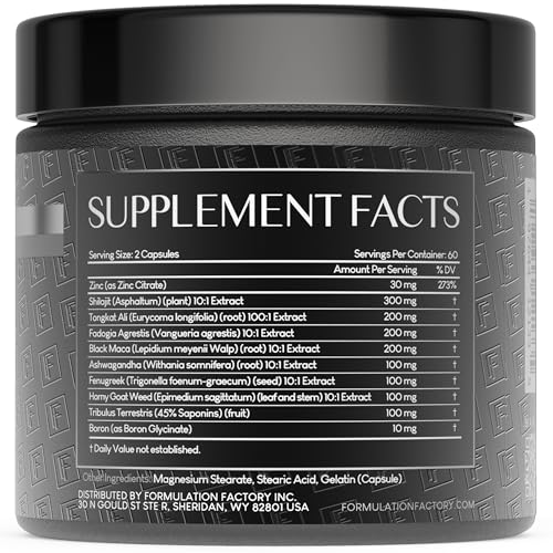 Self Obsessed Masculine Vitality & Testosterone Support - 10-in-1 Complex with Shilajit, Tongkat Ali, & Fadogia Agrestis - 120 Capsules, 2 Month Supply (120 Count (Pack of 1), Self Obsessed) Formulation Factory uk supplements