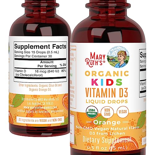 MaryRuth Organics USDA Organic Vitamin D3 Liquid Drops for Kids | 640 IU Vitamin D3 Per Serving | Kids Immune Support & Bone Health Supplement | Formulated for Ages 4-13 | 0.5oz | 30 Servings MARYRUTH'S uk supplements