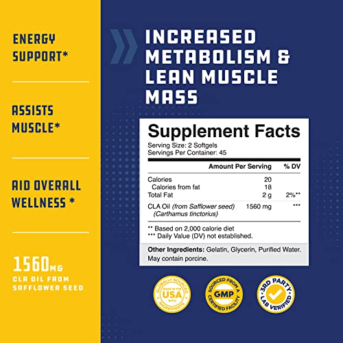 CLA Diet Weight Loss Pills - Women and Men - Pure Conjugated Linoleic Acid - Safflower Natures Craft uk supplements