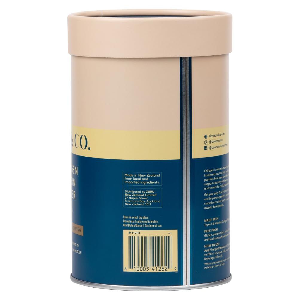 Dose & Co Collagen Protein Powder (Vanilla) 420g – Non-GMO, Gluten Free Collagen Peptides Supplement – 20g of Whey Protein, Vanilla DOSE & CO uk supplements