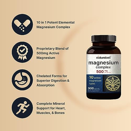 NatureBell Magnesium Complex Supplement 500mg, 300 Capsules | 10 Active Forms NatureBell uk supplements